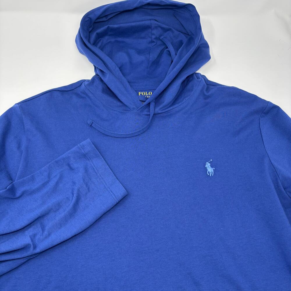 Polo Ralph Lauren Mens Medium Blue Drawstring Hooded Long Sleeve Shirt